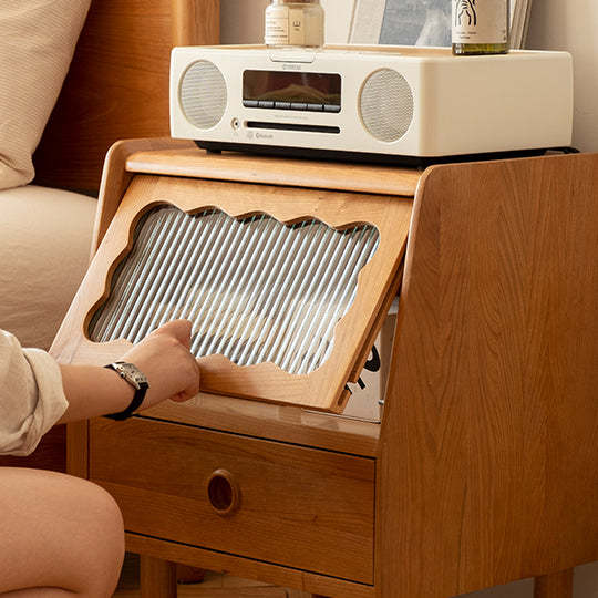Minimalist Cherry Wood Wave 2-Drawer Nightstand