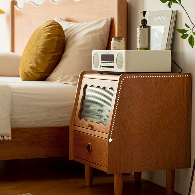 Minimalist Cherry Wood Wave 2-Drawer Nightstand