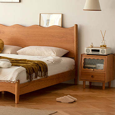 Minimalist Cherry Wood Wave 2-Drawer Nightstand