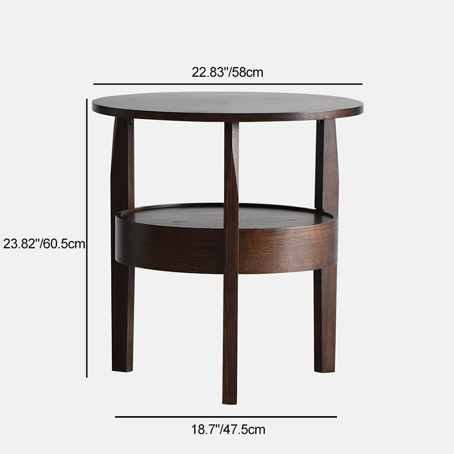 Japanese Wood Round 2-Tier End Table