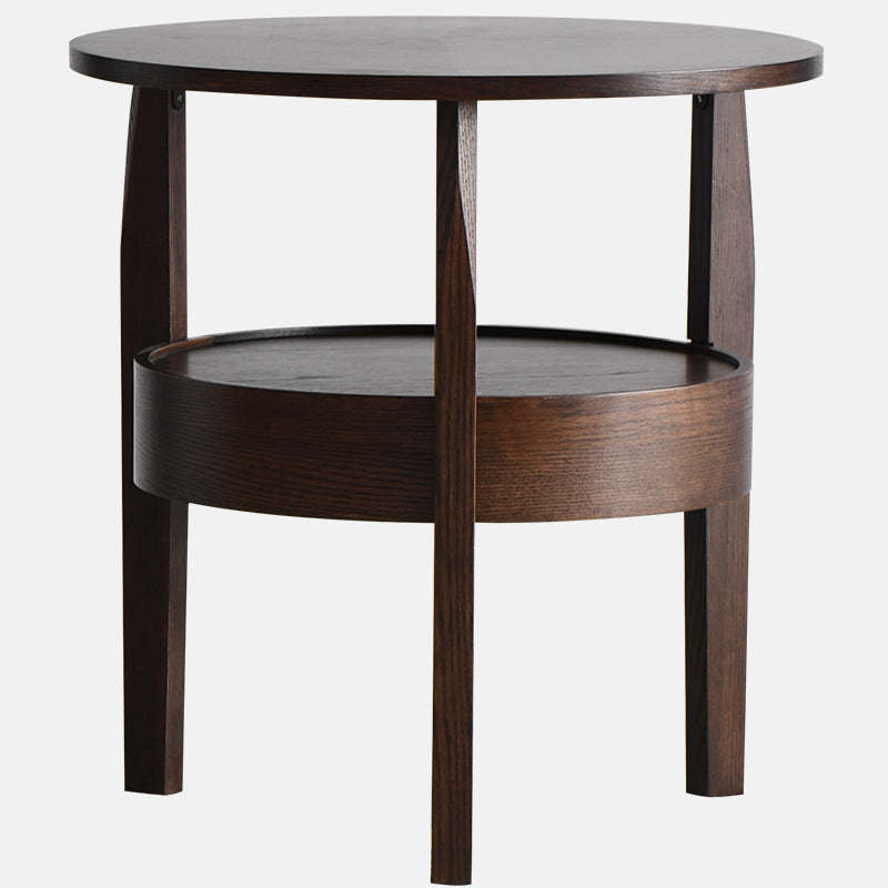 Japanese Wood Round 2-Tier End Table