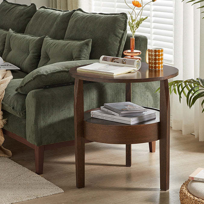 Japanese Wood Round 2-Tier End Table