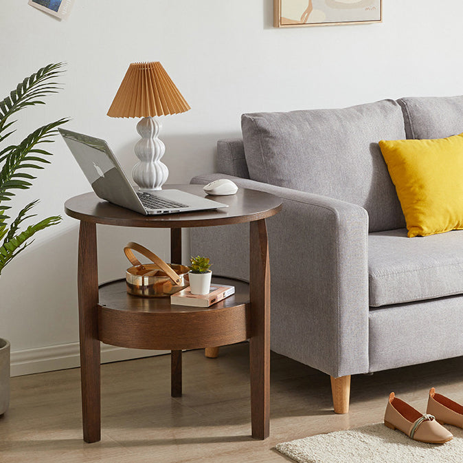Japanese Wood Round 2-Tier End Table