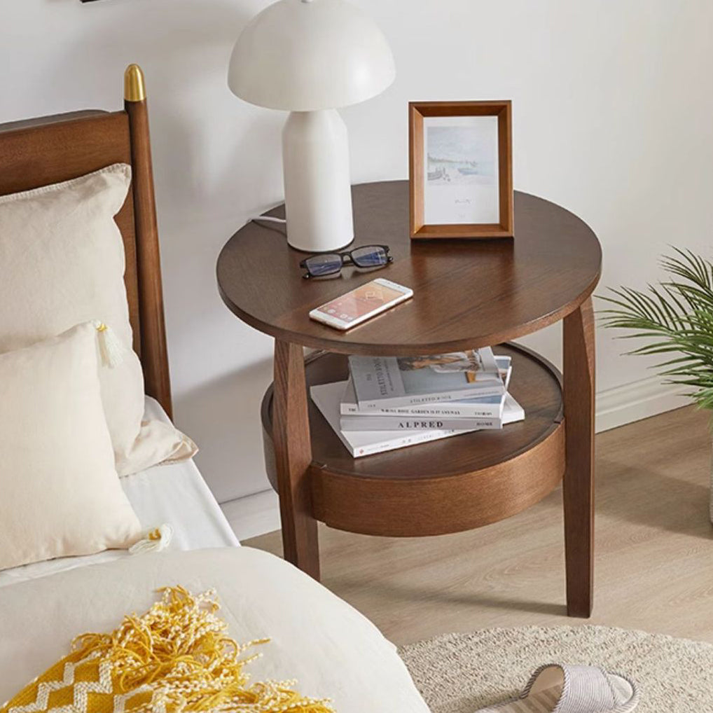 Japanese Wood Round 2-Tier End Table