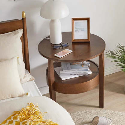 Japanese Wood Round 2-Tier End Table