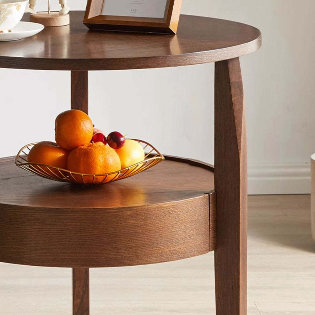 Japanese Wood Round 2-Tier End Table