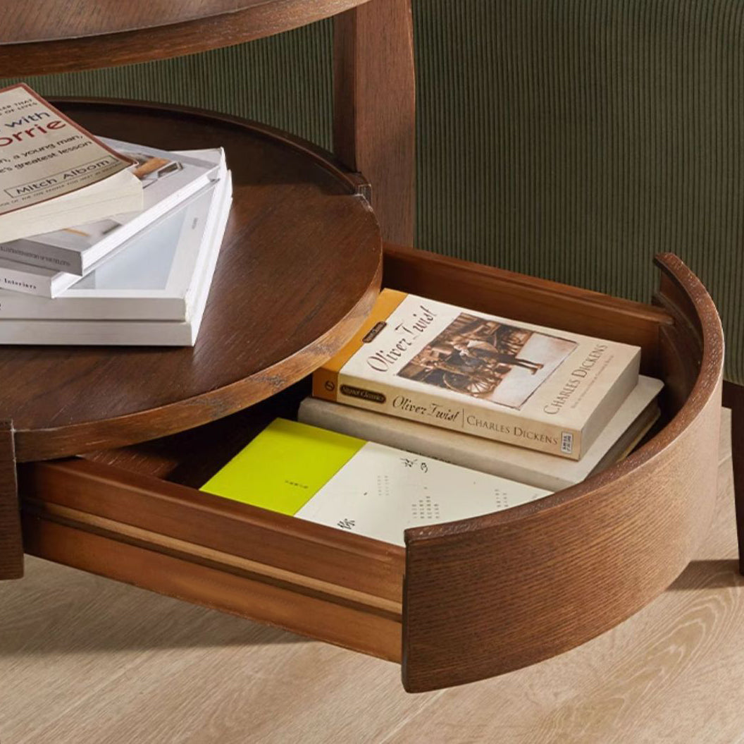 Japanese Wood Round 2-Tier End Table