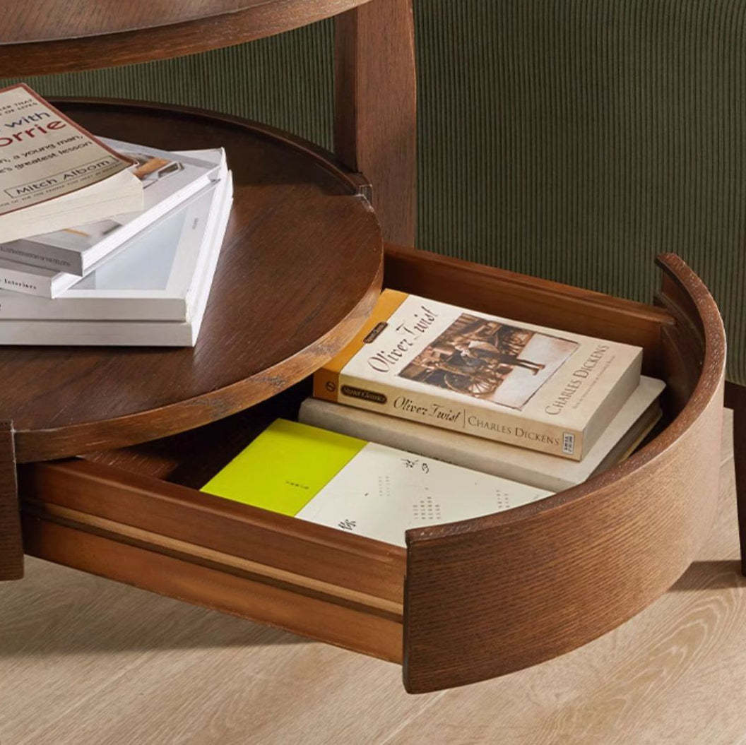 Japanese Wood Round 2-Tier End Table