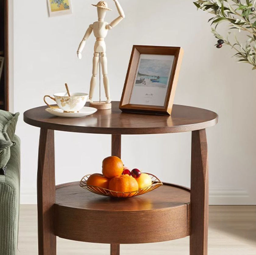 Japanese Wood Round 2-Tier End Table