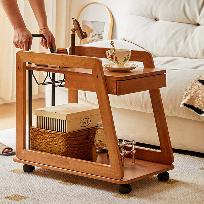 Scandinavian Wood Iron Trapezoid Movable End Table