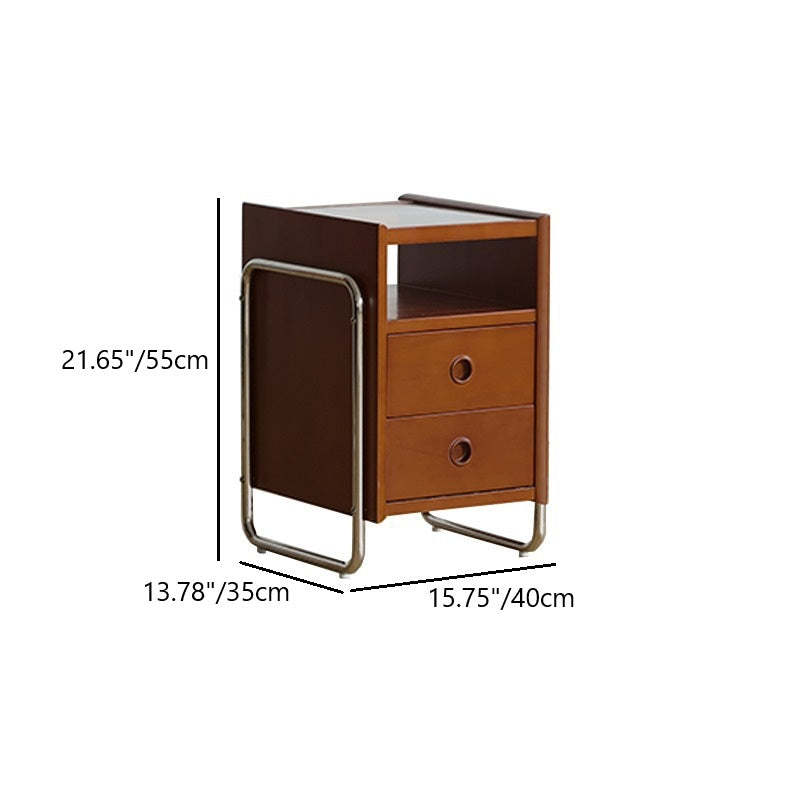 Chinese Wood Glass Metal 2-Drawer Nightstand