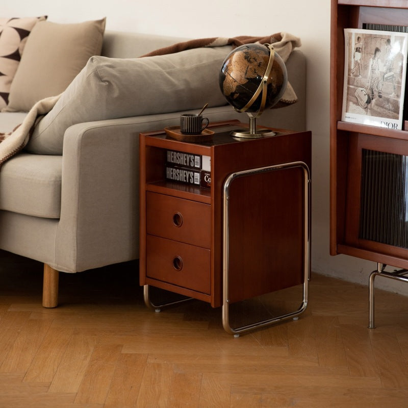 Chinese Wood Glass Metal 2-Drawer Nightstand