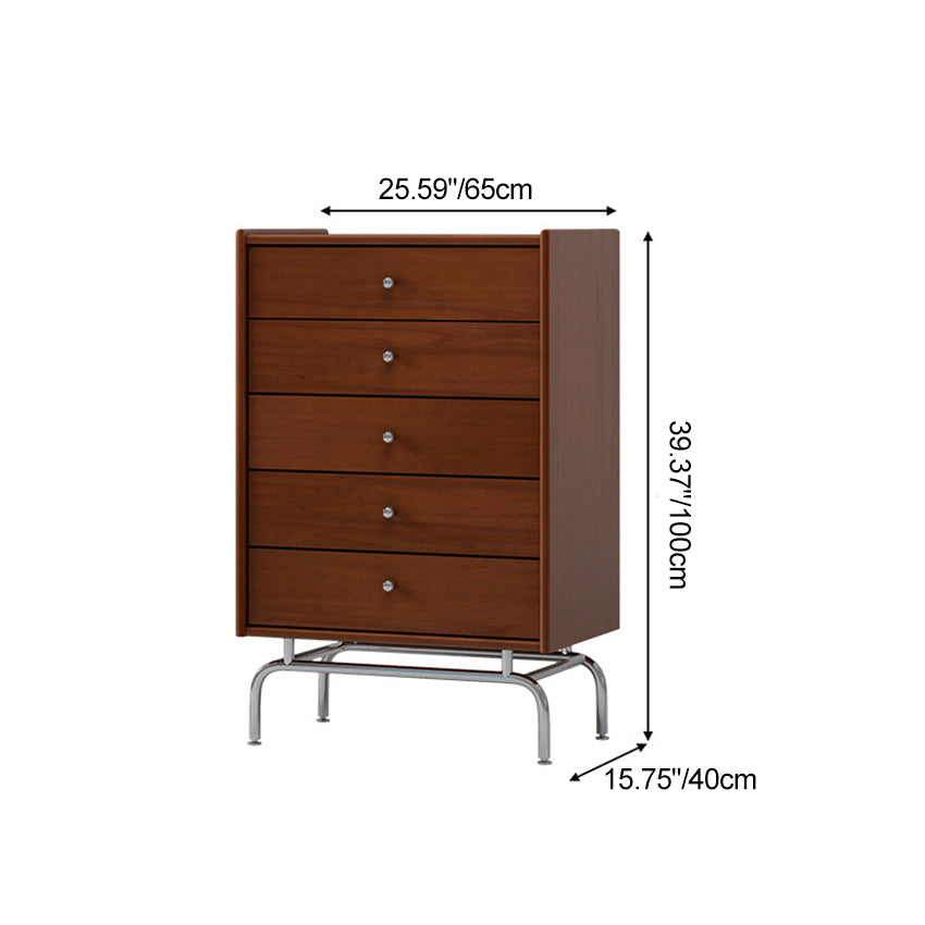 Scandinavian Wood Metal Curved 5-Drawer Side Table