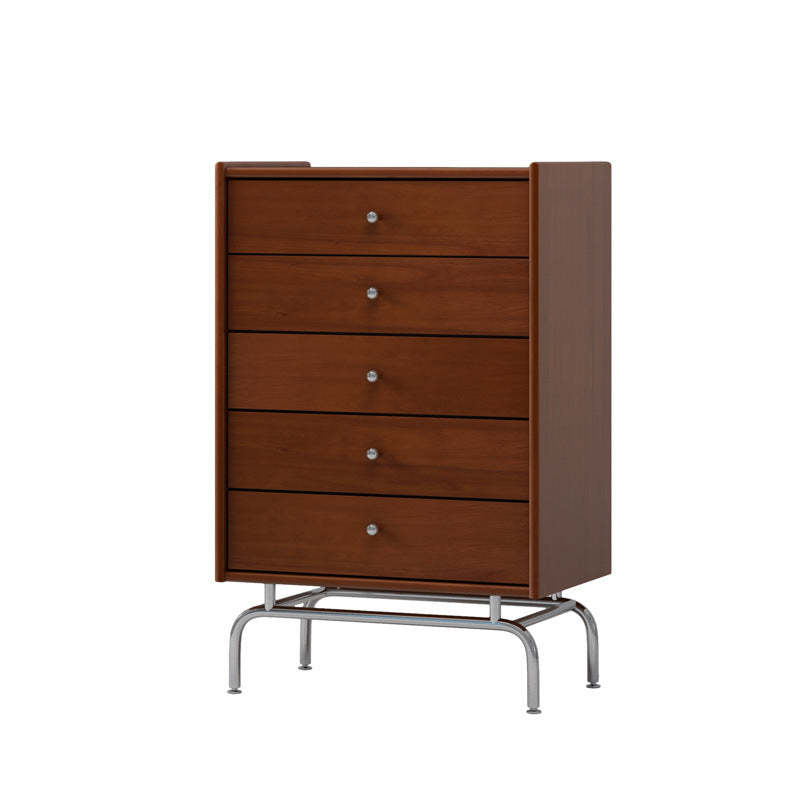 Scandinavian Wood Metal Curved 5-Drawer Side Table