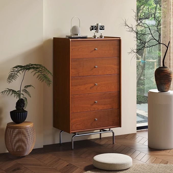Scandinavian Wood Metal Curved 5-Drawer Side Table — Black
