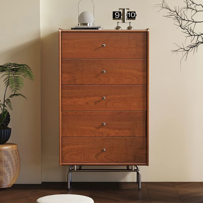 Scandinavian Wood Metal Curved 5-Drawer Side Table — Antique Color