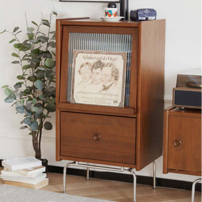 Vintage Pine Glass Stainless Steel 3-Tier Side Table