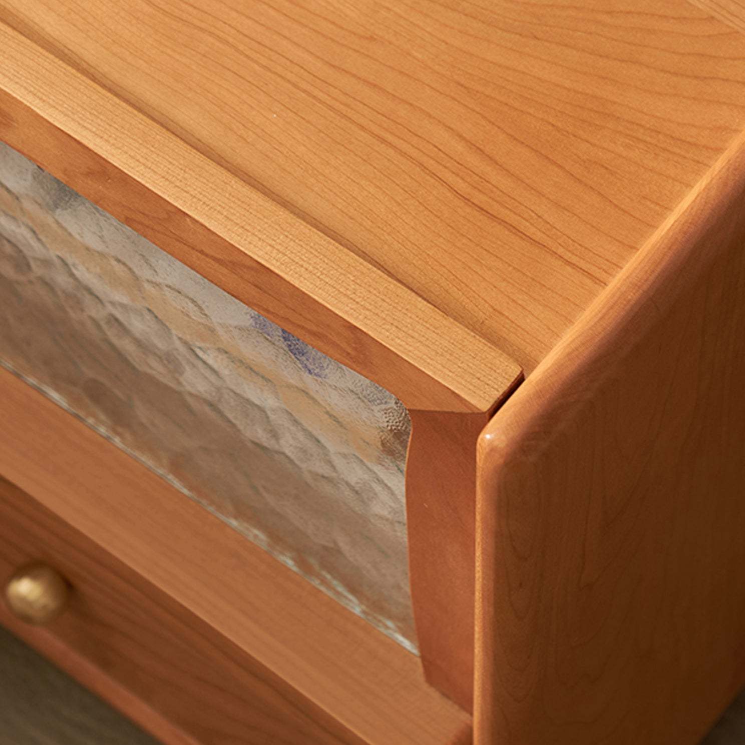 Scandinavian Wood Glass Rounded 2-Drawer Nightstand