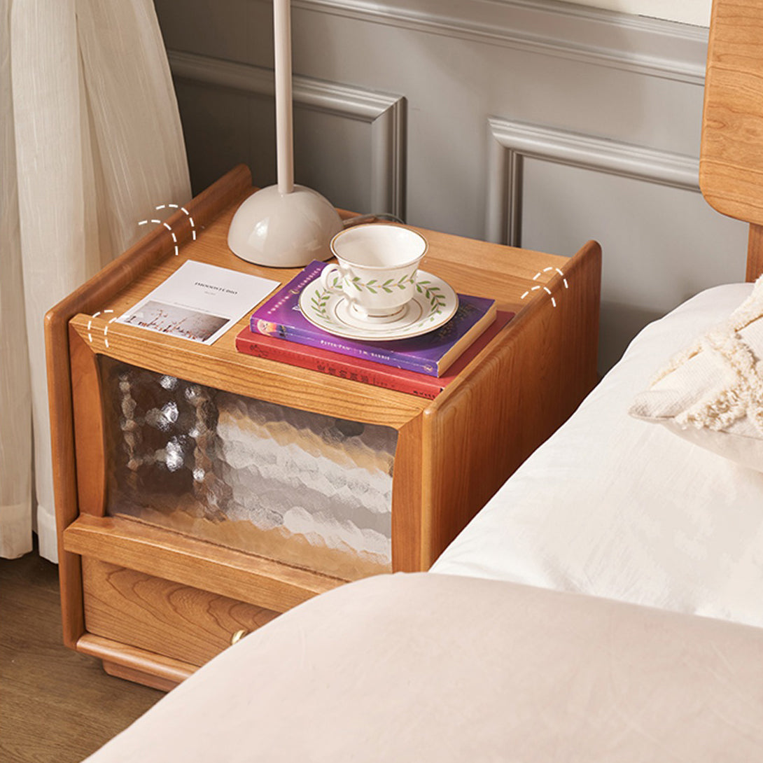 Scandinavian Wood Glass Rounded 2-Drawer Nightstand
