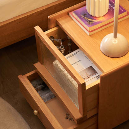 Scandinavian Wood Glass Rounded 2-Drawer Nightstand
