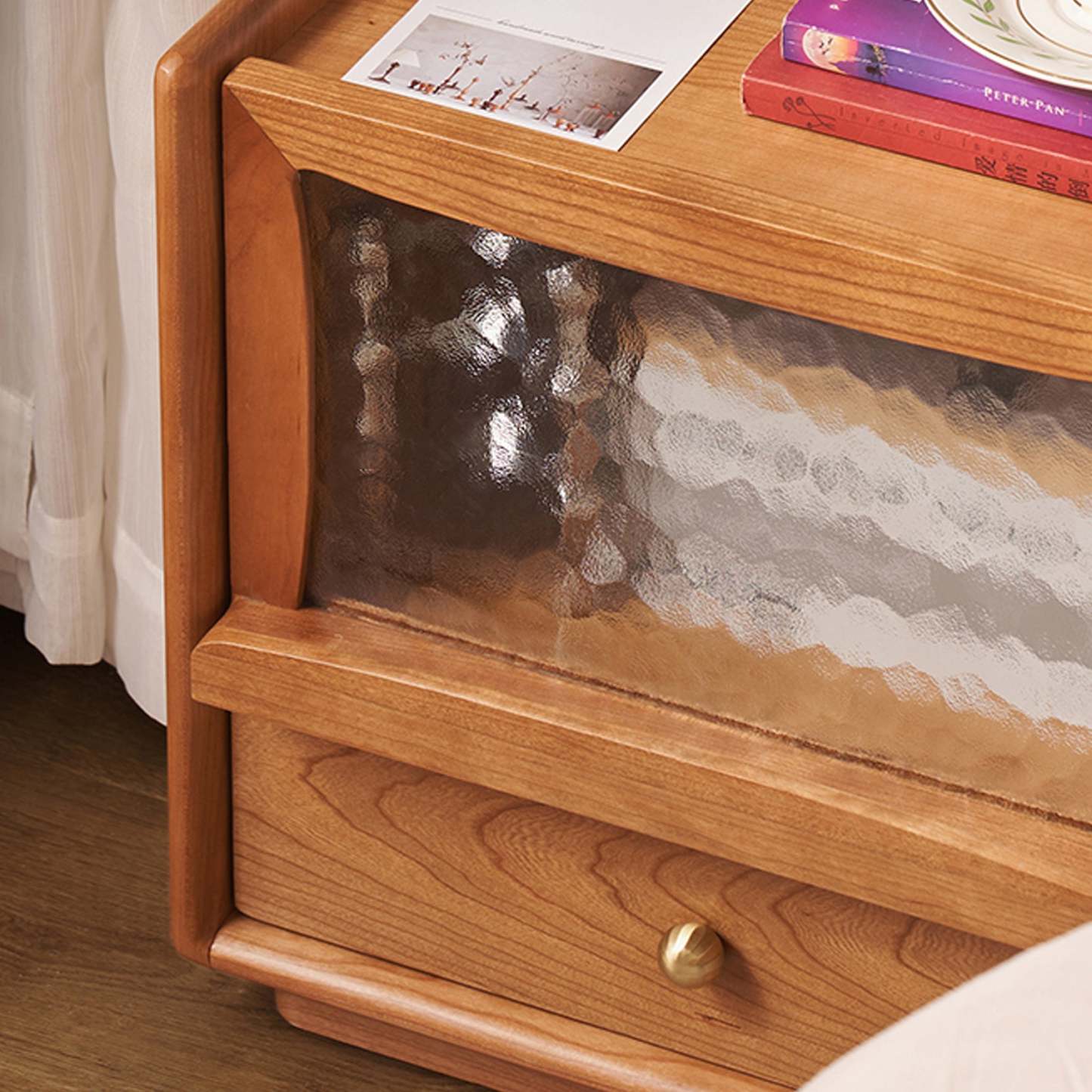 Scandinavian Wood Glass Rounded 2-Drawer Nightstand