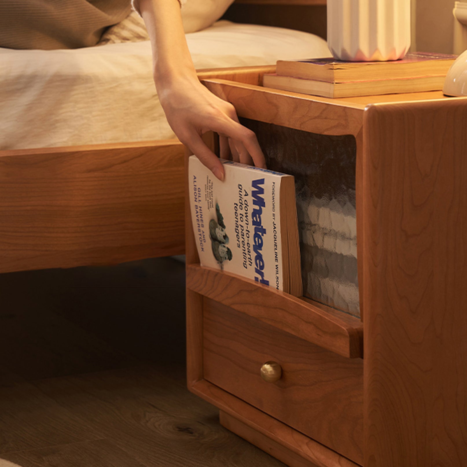 Scandinavian Wood Glass Rounded 2-Drawer Nightstand
