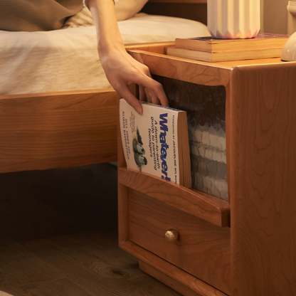 Scandinavian Wood Glass Rounded 2-Drawer Nightstand
