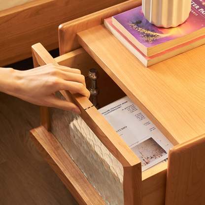 Scandinavian Wood Glass Rounded 2-Drawer Nightstand