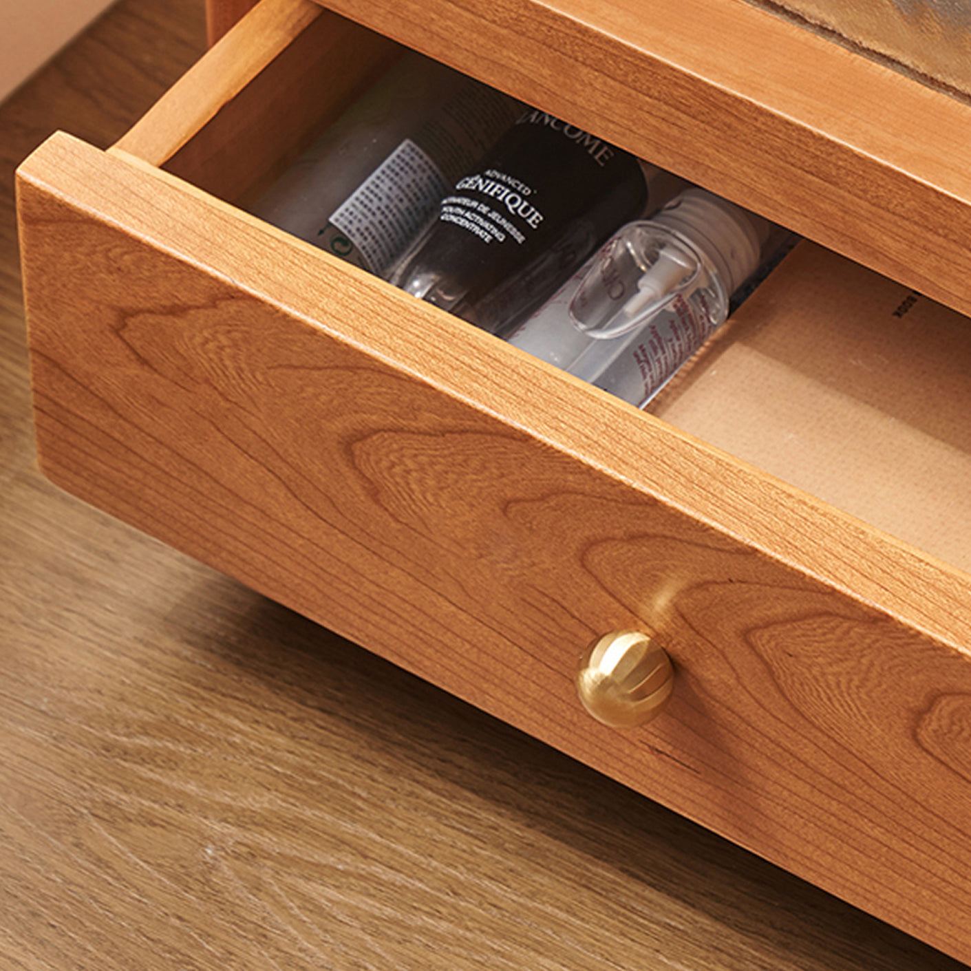 Scandinavian Wood Glass Rounded 2-Drawer Nightstand