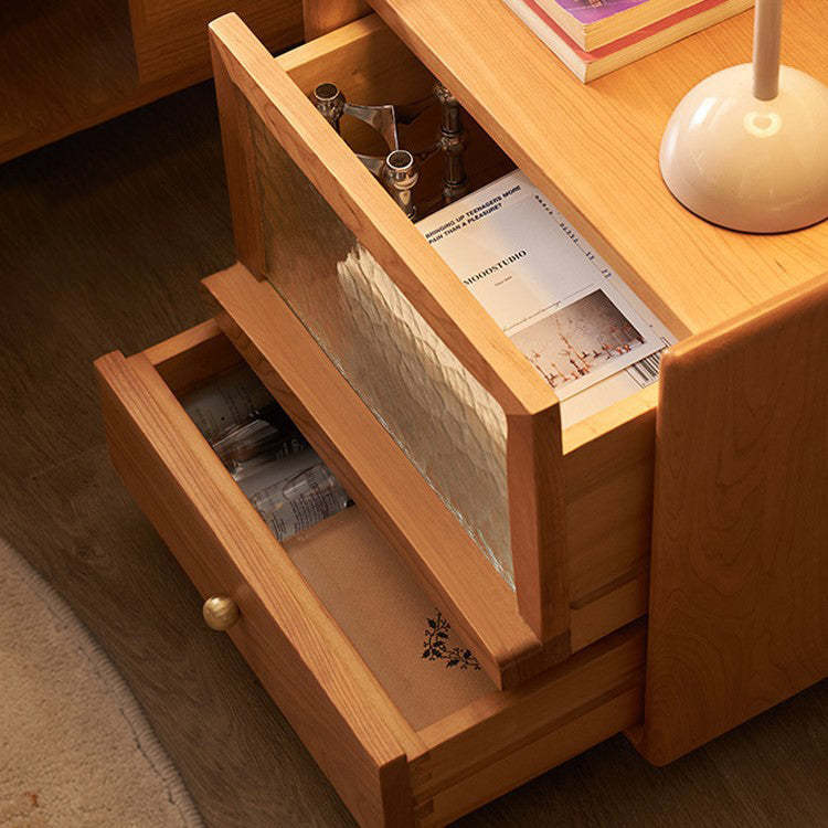Scandinavian Wood Glass Rounded 2-Drawer Nightstand