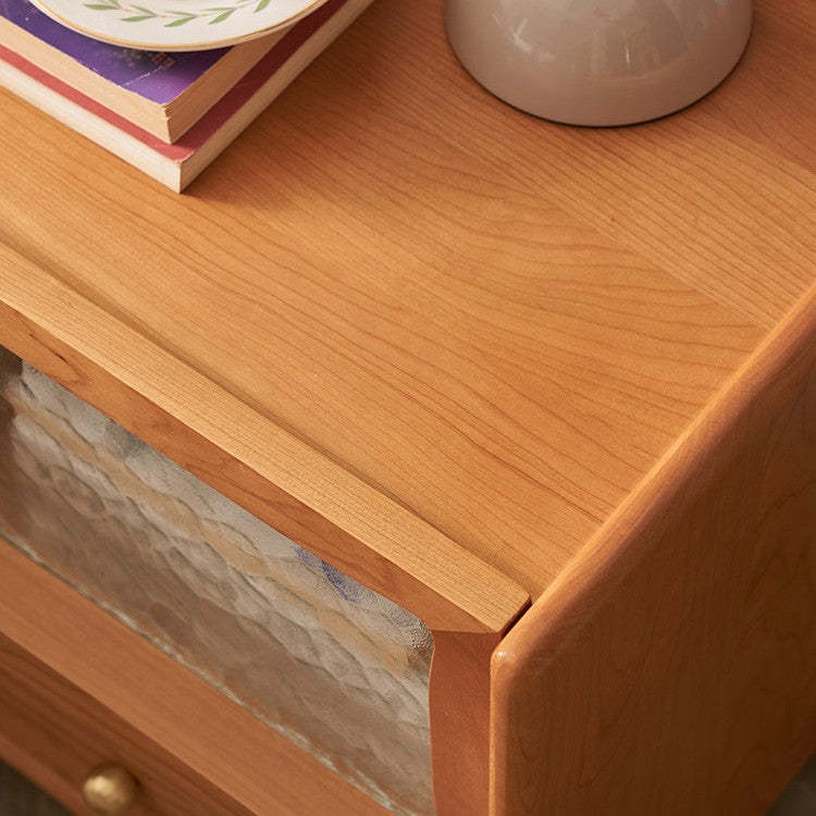 Scandinavian Wood Glass Rounded 2-Drawer Nightstand