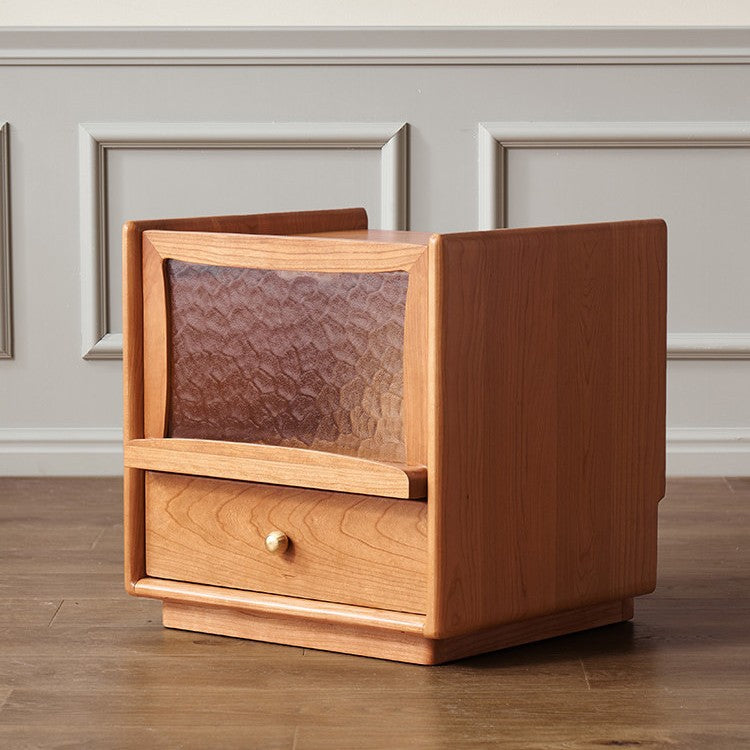 Scandinavian Wood Glass Rounded 2-Drawer Nightstand