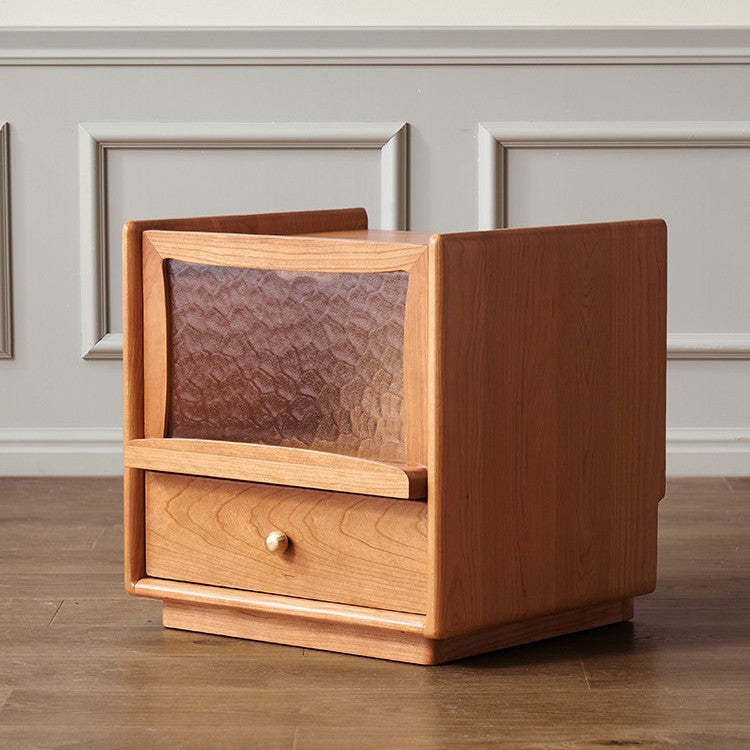 Scandinavian Wood Glass Rounded 2-Drawer Nightstand