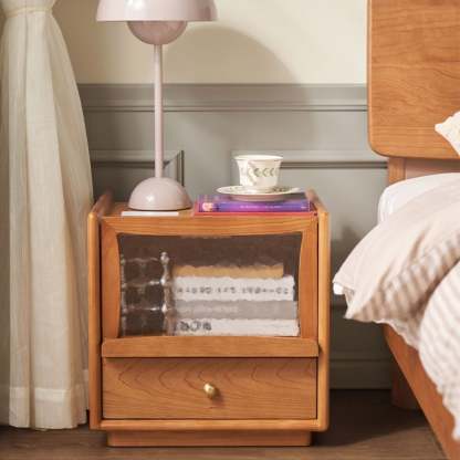 Scandinavian Wood Glass Rounded 2-Drawer Nightstand