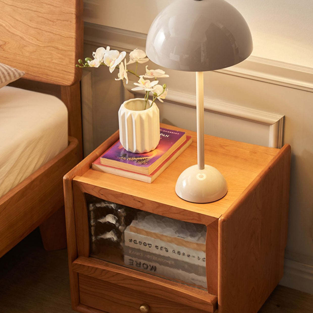 Scandinavian Wood Glass Rounded 2-Drawer Nightstand
