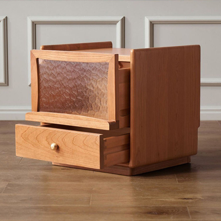 Scandinavian Wood Glass Rounded 2-Drawer Nightstand