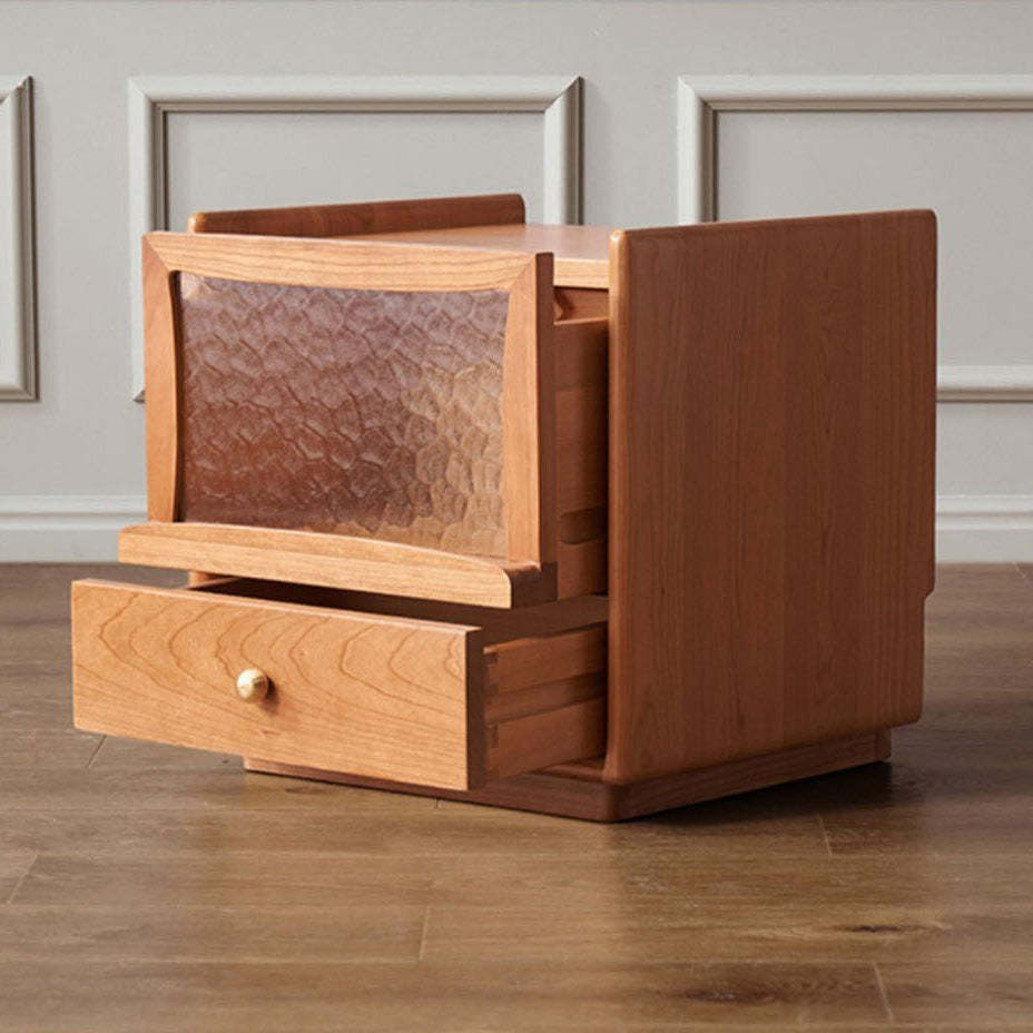 Scandinavian Wood Glass Rounded 2-Drawer Nightstand