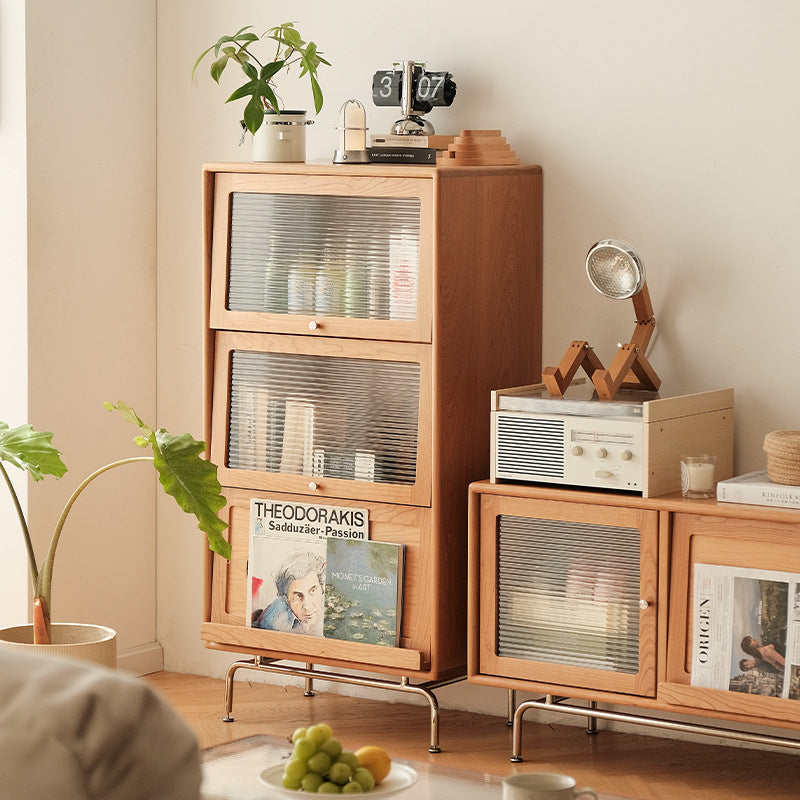 Scandinavian Pine Glass Curved 3-Storage Side Table