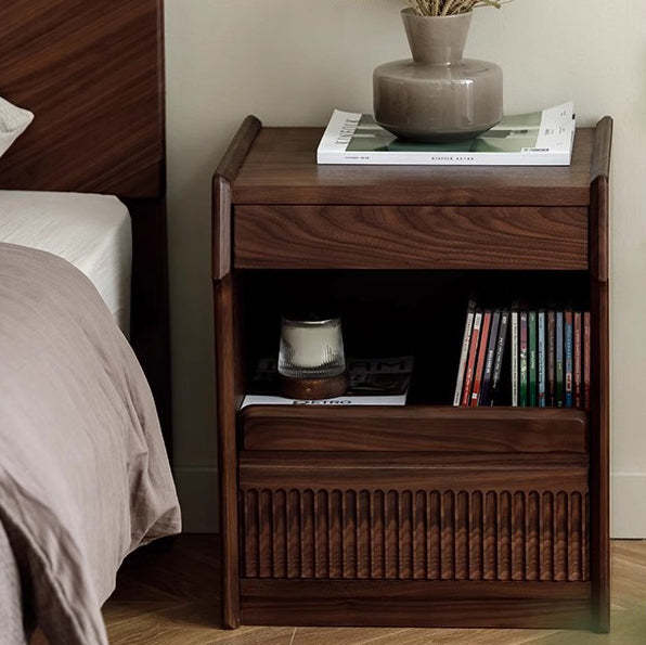 Scandinavian Black Walnut 2-Tier Nightstand