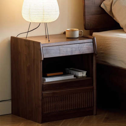 Scandinavian Black Walnut 2-Tier Nightstand