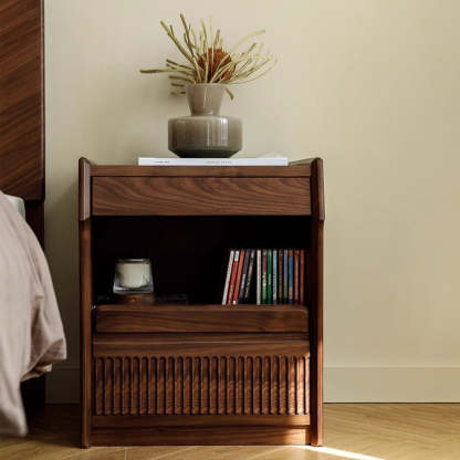 Scandinavian Black Walnut 2-Tier Nightstand