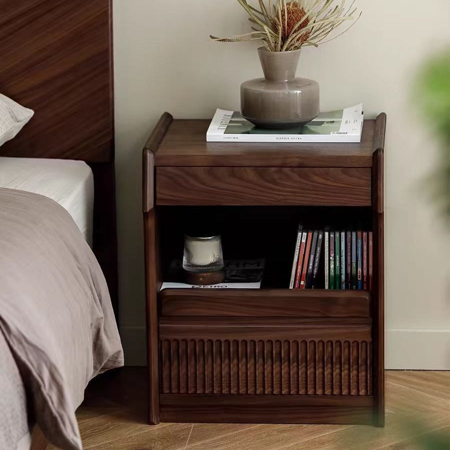 Scandinavian Black Walnut 2-Tier Nightstand