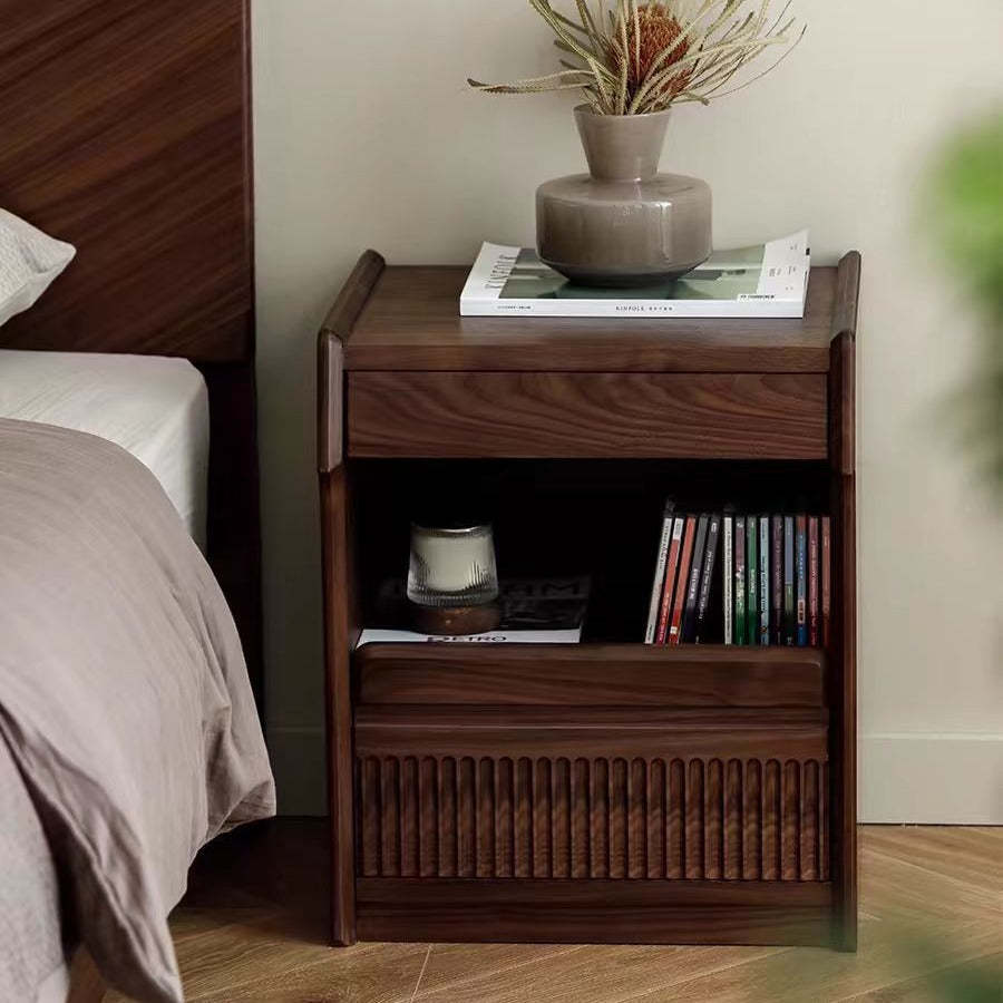 Scandinavian Black Walnut 2-Tier Nightstand