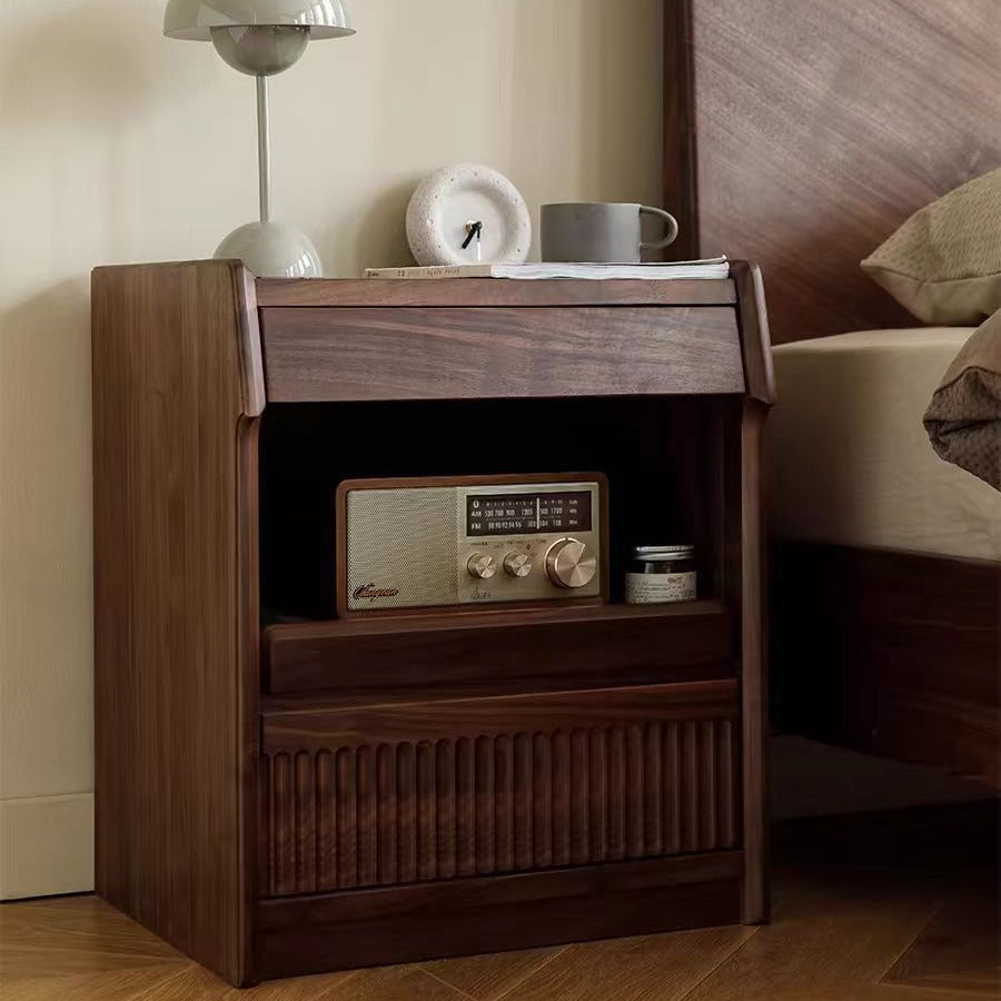 Scandinavian Black Walnut 2-Tier Nightstand