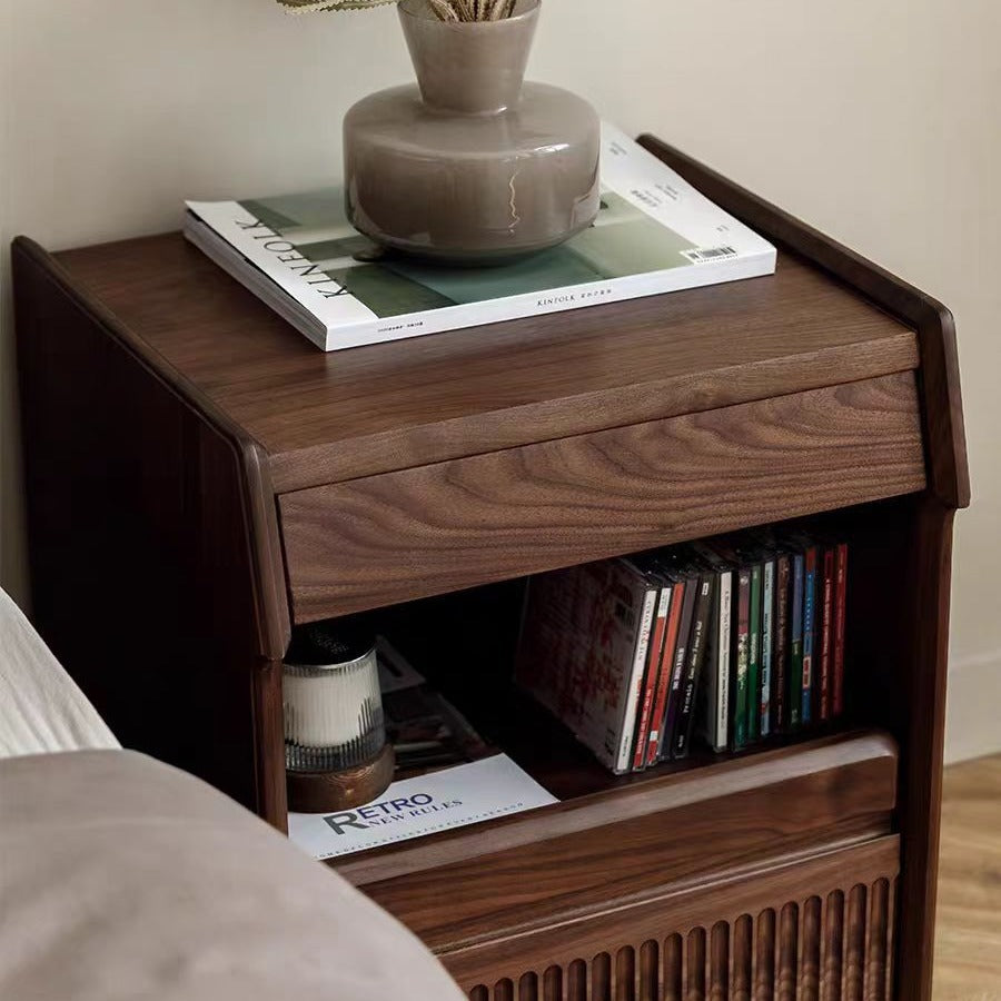 Scandinavian Black Walnut 2-Tier Nightstand
