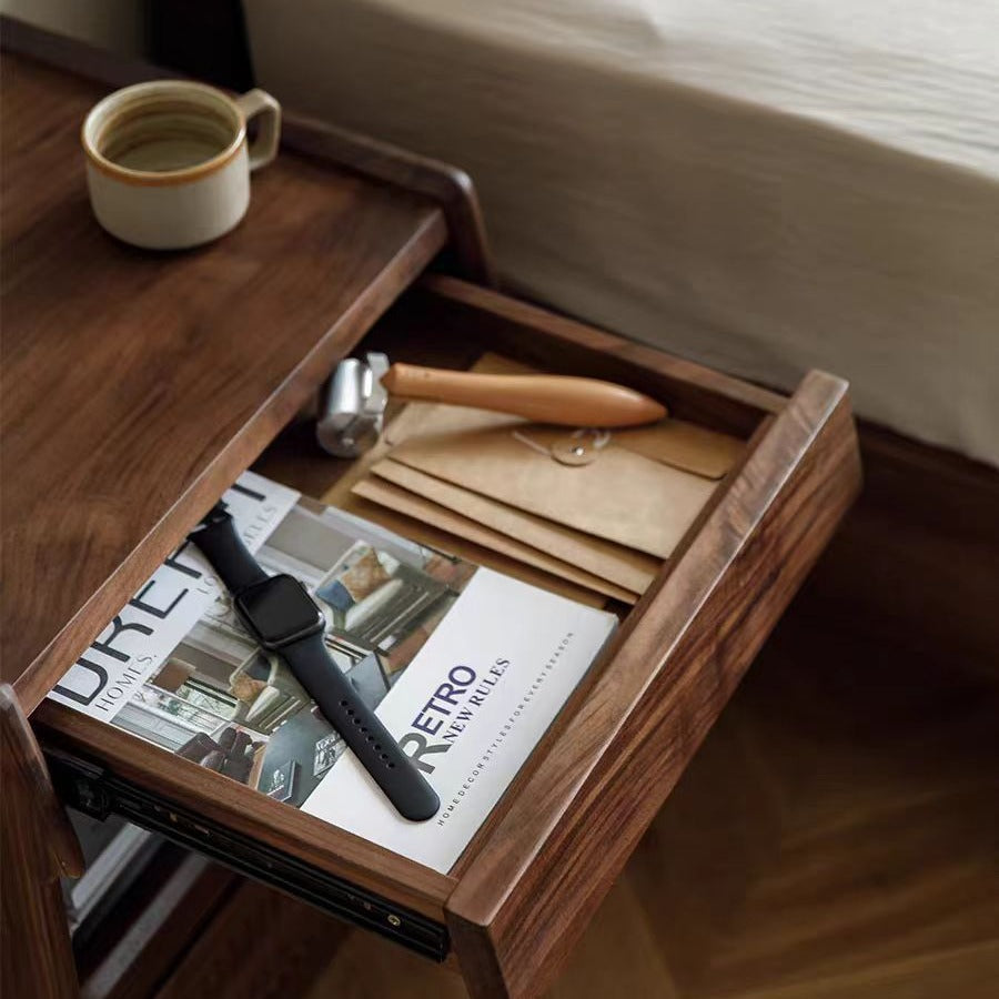 Scandinavian Black Walnut 2-Tier Nightstand