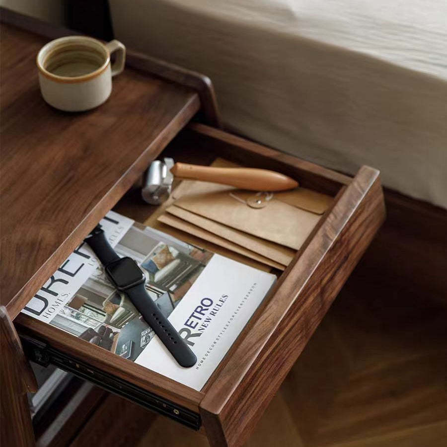 Scandinavian Black Walnut 2-Tier Nightstand