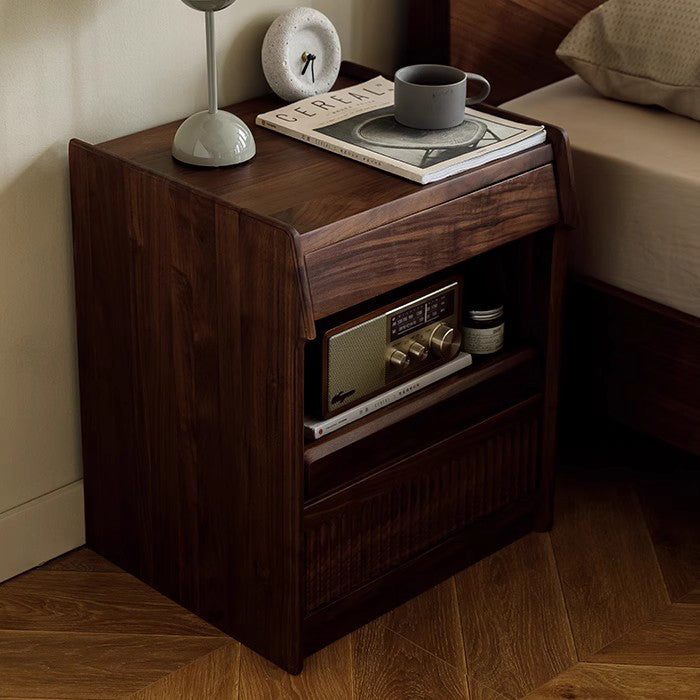 Scandinavian Black Walnut 2-Tier Nightstand