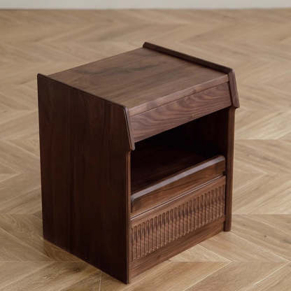 Scandinavian Black Walnut 2-Tier Nightstand