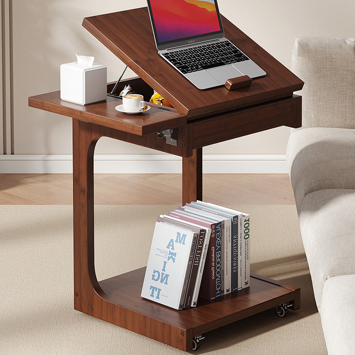 Traditional 2-tier c-shaped walnut bamboo end & side tables